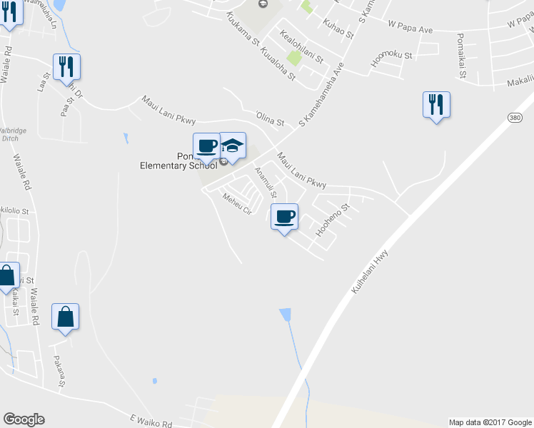 map of restaurants, bars, coffee shops, grocery stores, and more near 834 Kapela Place in Kahului
