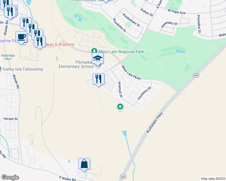 map of restaurants, bars, coffee shops, grocery stores, and more near 105 Meheu Circle in Kahului