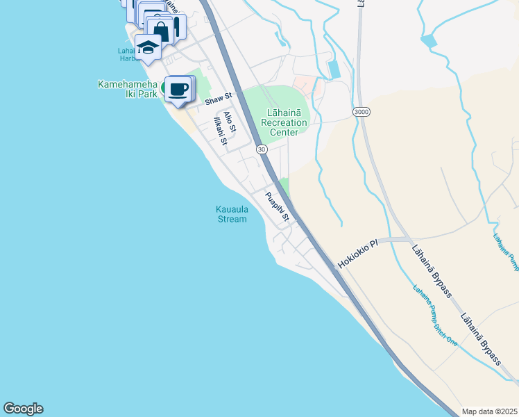 map of restaurants, bars, coffee shops, grocery stores, and more near 249 Front Street in Lahaina