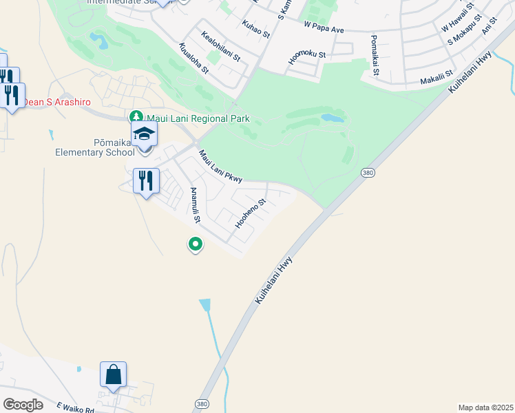 map of restaurants, bars, coffee shops, grocery stores, and more near 8 East Makahehi Loop in Kahului
