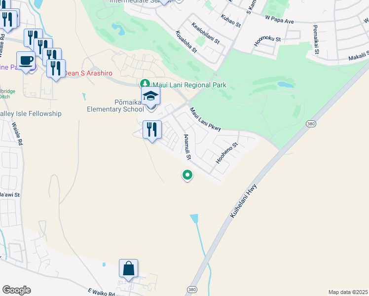 map of restaurants, bars, coffee shops, grocery stores, and more near 110 Anamuli Street in Kahului
