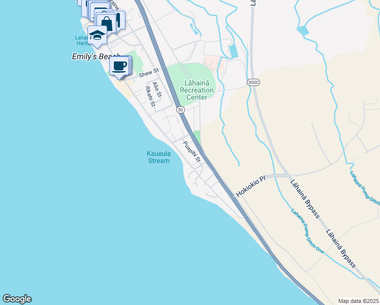 map of restaurants, bars, coffee shops, grocery stores, and more near 251 Puapihi Street in Lahaina