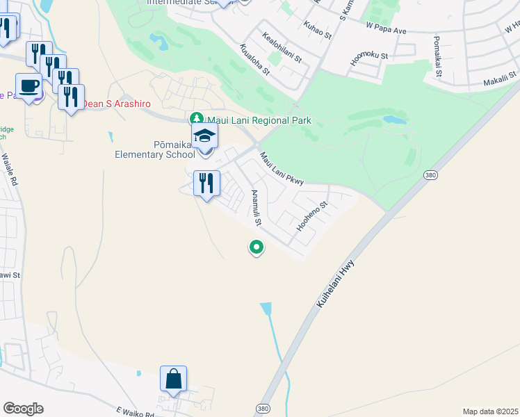 map of restaurants, bars, coffee shops, grocery stores, and more near 115 Anamuli Street in Kahului