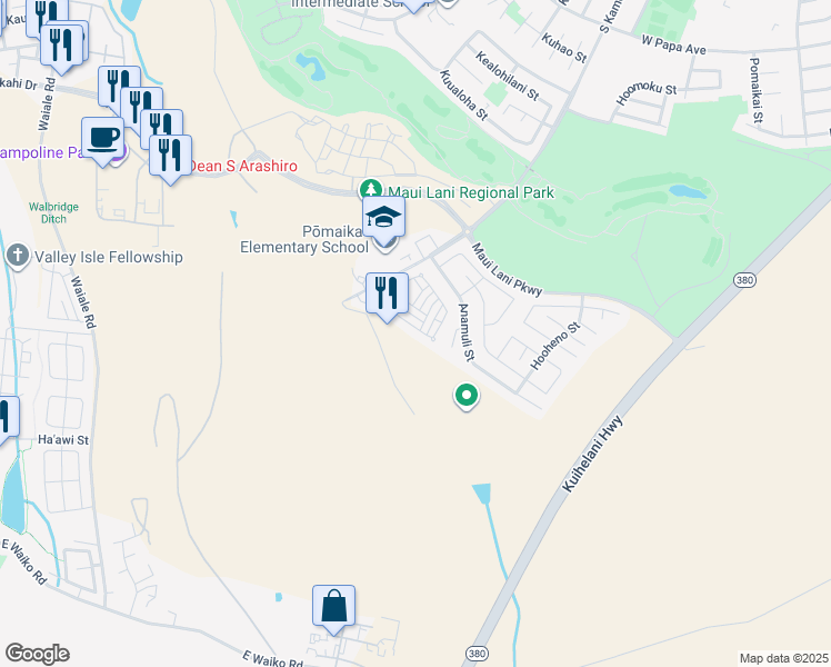 map of restaurants, bars, coffee shops, grocery stores, and more near 127 Meheu Circle in Kahului