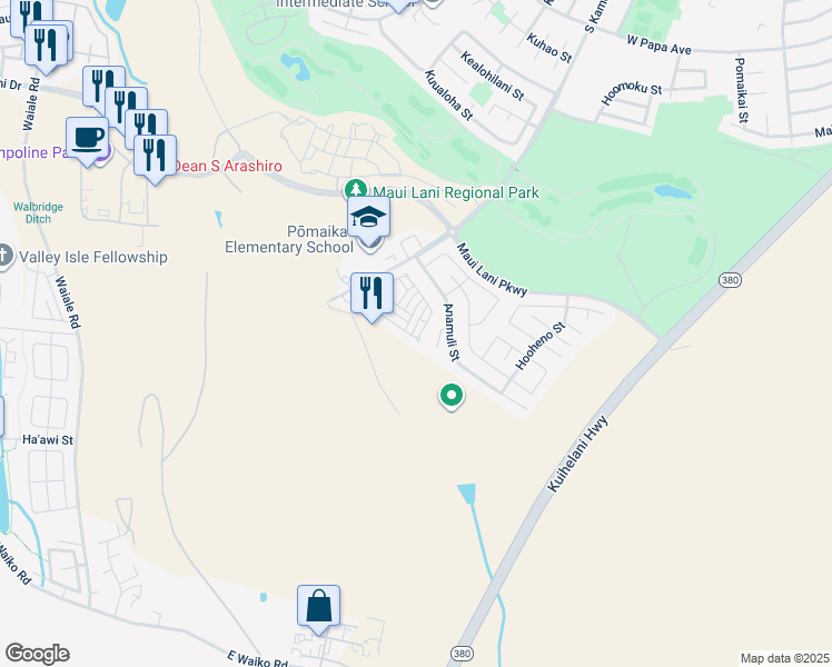 map of restaurants, bars, coffee shops, grocery stores, and more near 106 Meheu Circle in Kahului