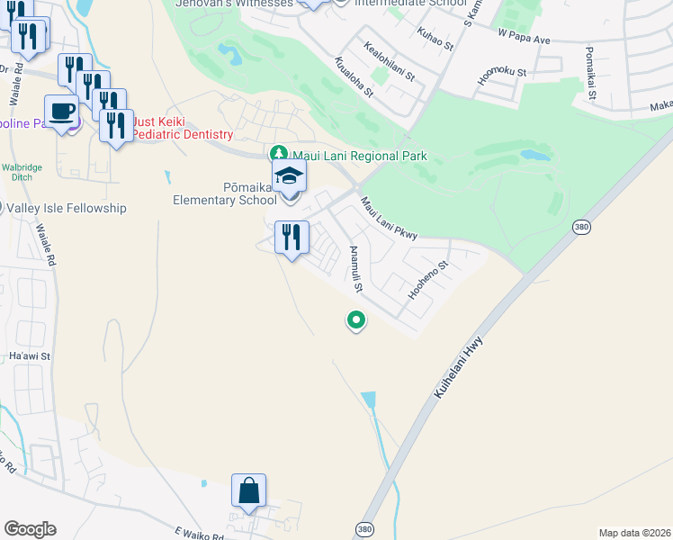 map of restaurants, bars, coffee shops, grocery stores, and more near 103 Meheu Circle in Kahului
