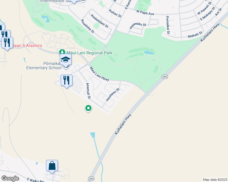 map of restaurants, bars, coffee shops, grocery stores, and more near 5 West Makahehi Loop in Kahului