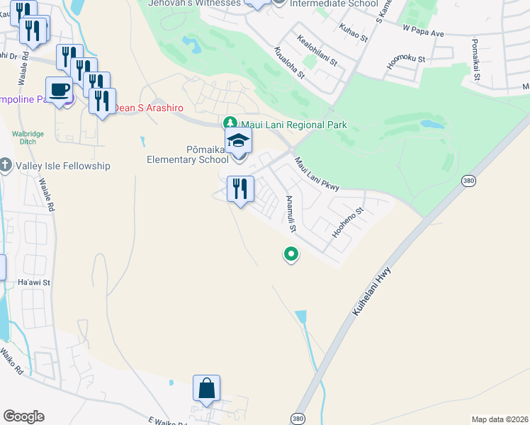 map of restaurants, bars, coffee shops, grocery stores, and more near 124 Meheu Circle in Kahului
