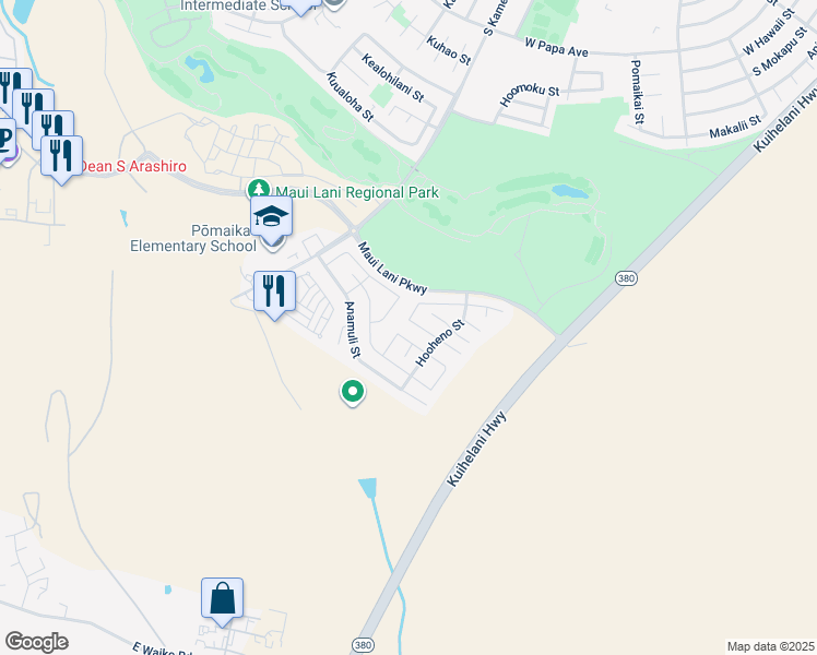 map of restaurants, bars, coffee shops, grocery stores, and more near 98 Papahi Loop in Kahului