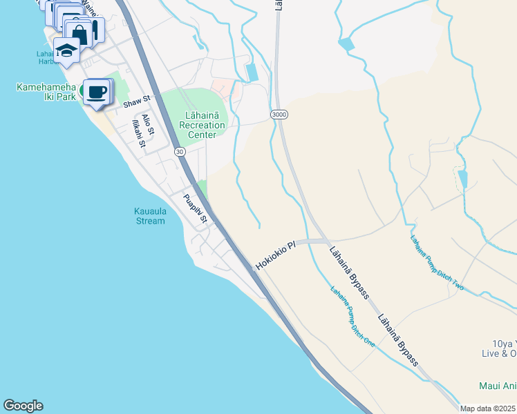 map of restaurants, bars, coffee shops, grocery stores, and more near 0 Hokiokio Place in Lahaina