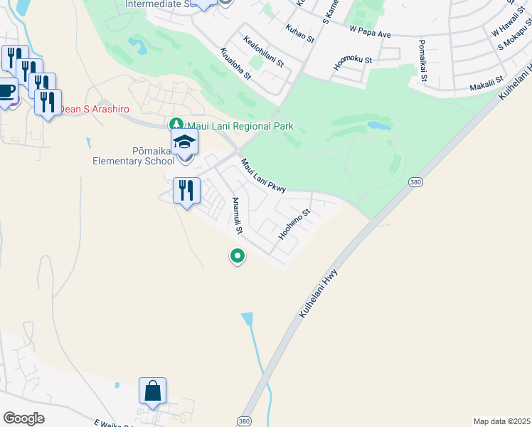 map of restaurants, bars, coffee shops, grocery stores, and more near 31 Molehulehu Loop in Kahului