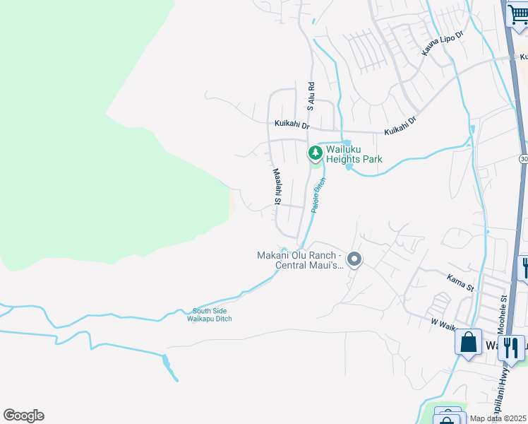 map of restaurants, bars, coffee shops, grocery stores, and more near 523 Kulaiwi Drive in Wailuku