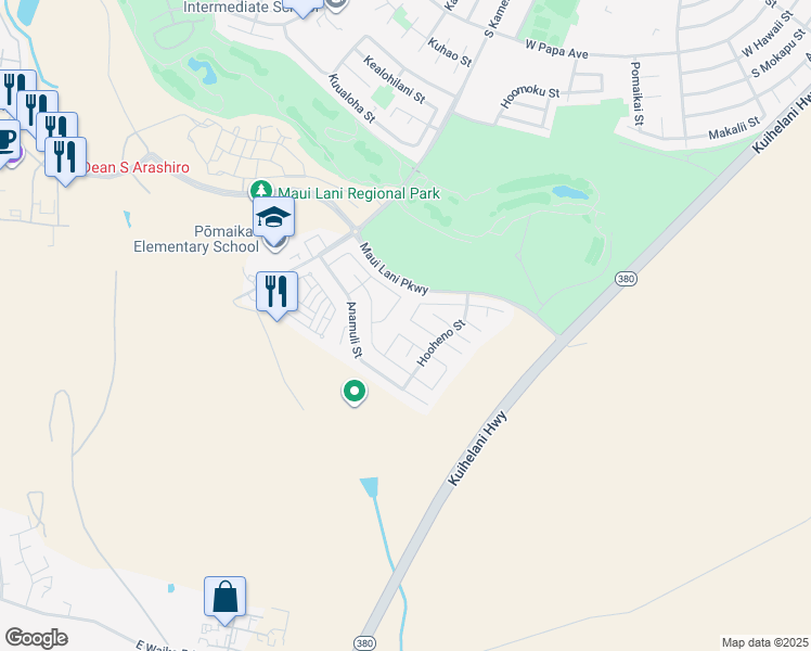 map of restaurants, bars, coffee shops, grocery stores, and more near 94 Papahi Loop in Kahului
