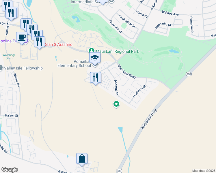 map of restaurants, bars, coffee shops, grocery stores, and more near 102 Meheu Circle in Kahului