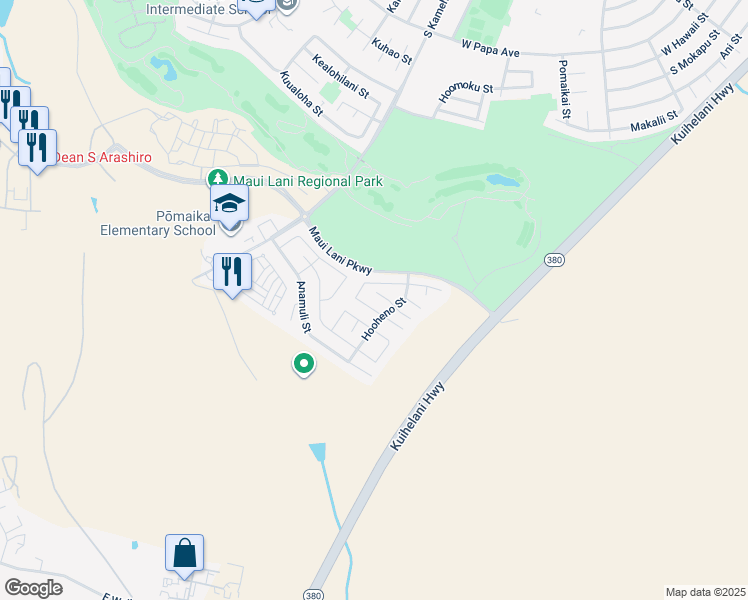 map of restaurants, bars, coffee shops, grocery stores, and more near 25 West Makahehi Loop in Kahului