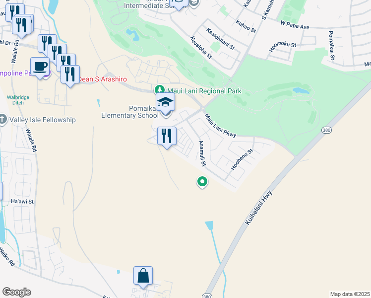map of restaurants, bars, coffee shops, grocery stores, and more near 363 Uluna Street in Kahului