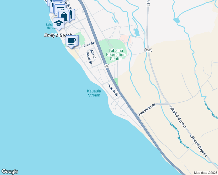 map of restaurants, bars, coffee shops, grocery stores, and more near 271 Puapihi Street in Lahaina