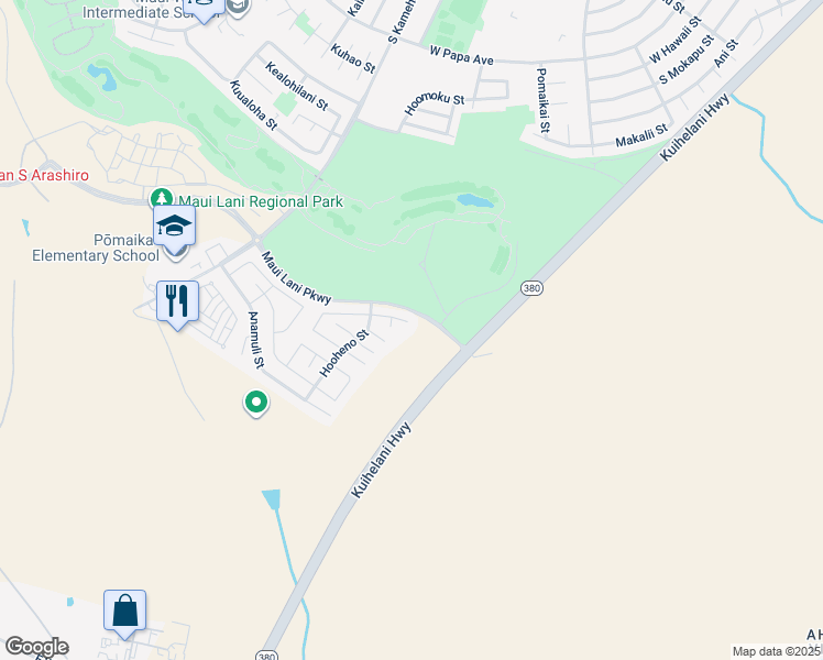 map of restaurants, bars, coffee shops, grocery stores, and more near 50 Ho'owehi Place in Kahului