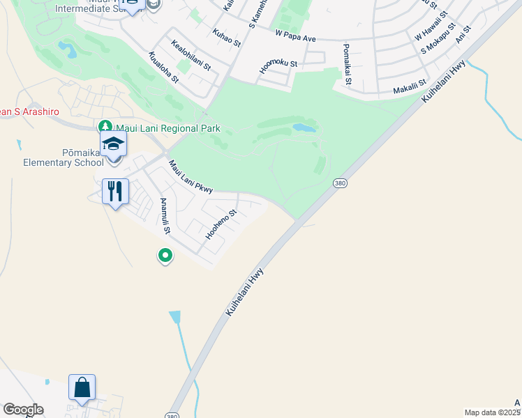 map of restaurants, bars, coffee shops, grocery stores, and more near 46 Ho'owehi Place in Kahului