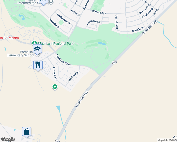 map of restaurants, bars, coffee shops, grocery stores, and more near 50 Ho'owehi Place in Kahului