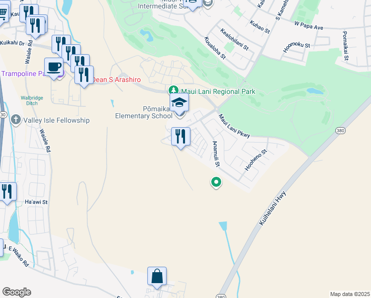 map of restaurants, bars, coffee shops, grocery stores, and more near 141 Meheu Circle in Kahului