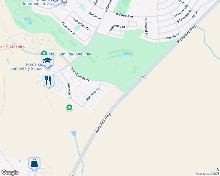 map of restaurants, bars, coffee shops, grocery stores, and more near 46 Ho'owehi Place in Kahului