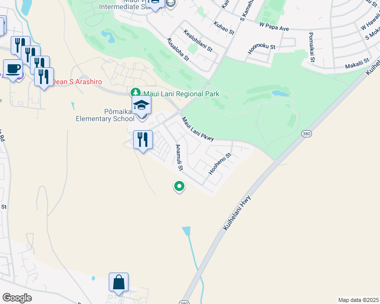 map of restaurants, bars, coffee shops, grocery stores, and more near 232 Molehulehu Street in Kahului