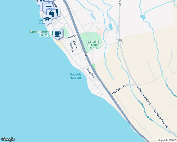 map of restaurants, bars, coffee shops, grocery stores, and more near 271 Puapihi Street in Lahaina