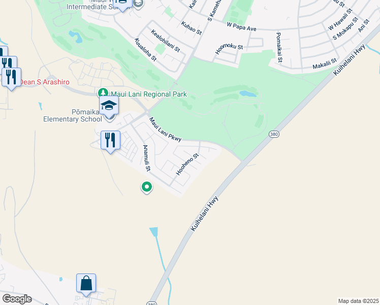 map of restaurants, bars, coffee shops, grocery stores, and more near 14 West Makahehi Loop in Kahului