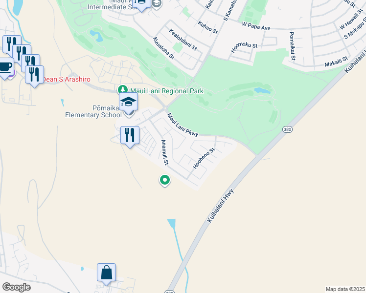 map of restaurants, bars, coffee shops, grocery stores, and more near 97 Hoku Puhipaka Street in Kahului