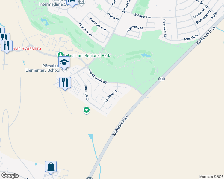 map of restaurants, bars, coffee shops, grocery stores, and more near 14 West Makahehi Loop in Kahului
