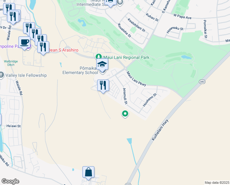 map of restaurants, bars, coffee shops, grocery stores, and more near 361 Uluna Street in Kahului