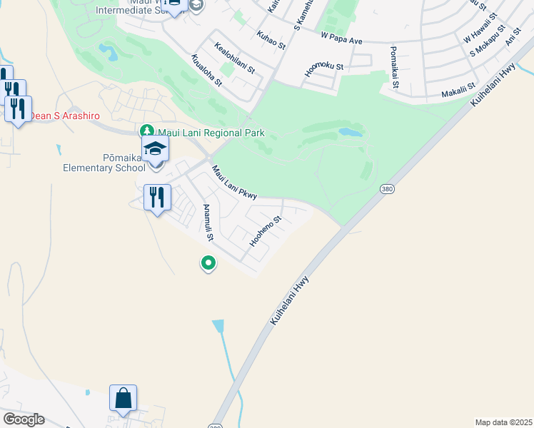 map of restaurants, bars, coffee shops, grocery stores, and more near 18 West Makahehi Loop in Kahului
