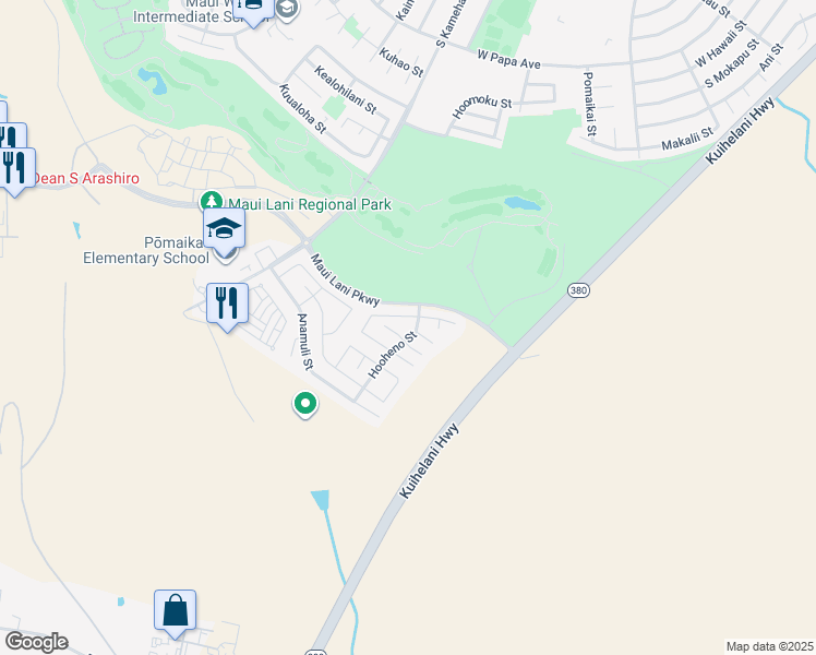 map of restaurants, bars, coffee shops, grocery stores, and more near 44 Hooheno Street in Kahului