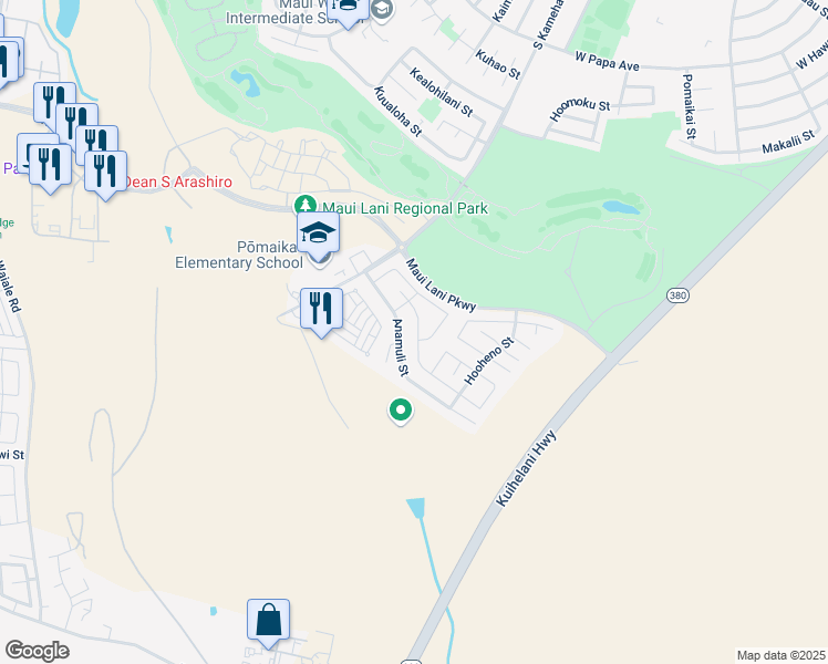 map of restaurants, bars, coffee shops, grocery stores, and more near 235 Molehulehu Street in Kahului
