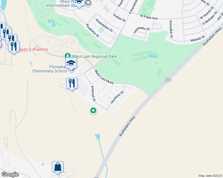 map of restaurants, bars, coffee shops, grocery stores, and more near 67 Papahi Loop in Kahului