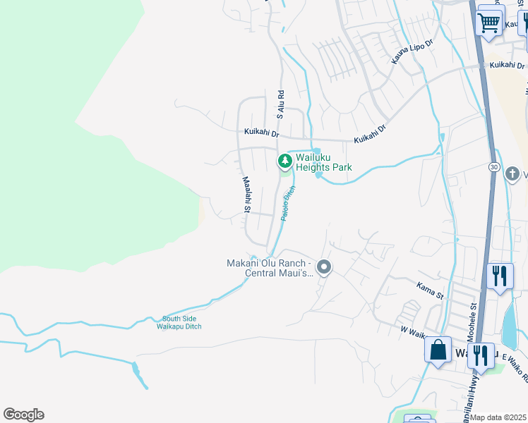 map of restaurants, bars, coffee shops, grocery stores, and more near 715 Noweo Place in Wailuku