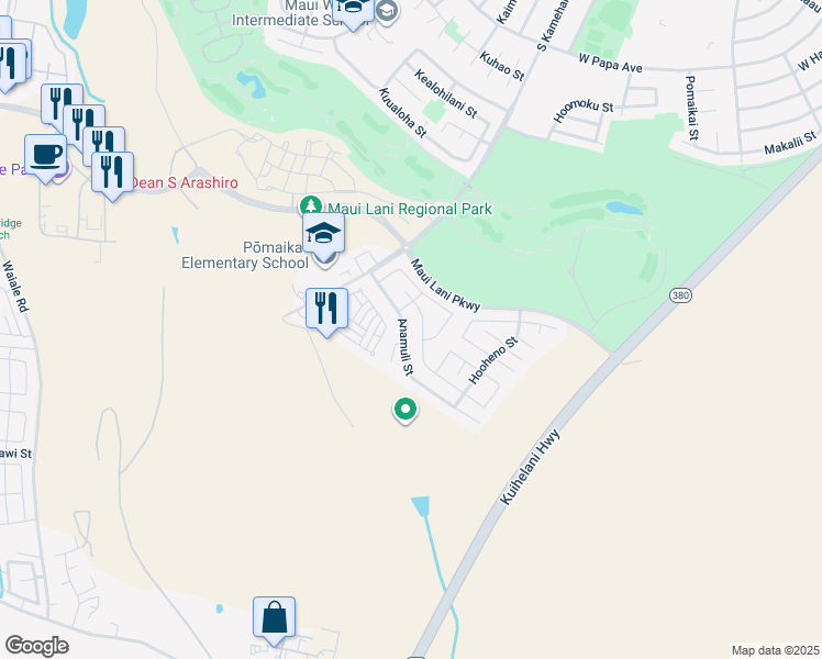 map of restaurants, bars, coffee shops, grocery stores, and more near 87 Anamuli Street in Kahului