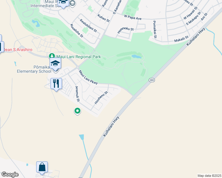 map of restaurants, bars, coffee shops, grocery stores, and more near 14 Ho'owehi Place in Kahului