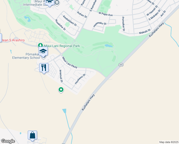map of restaurants, bars, coffee shops, grocery stores, and more near 22 Ho'owehi Place in Kahului