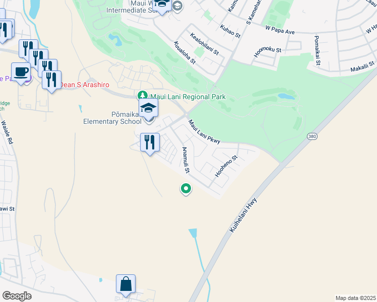 map of restaurants, bars, coffee shops, grocery stores, and more near 87 Anamuli Street in Kahului