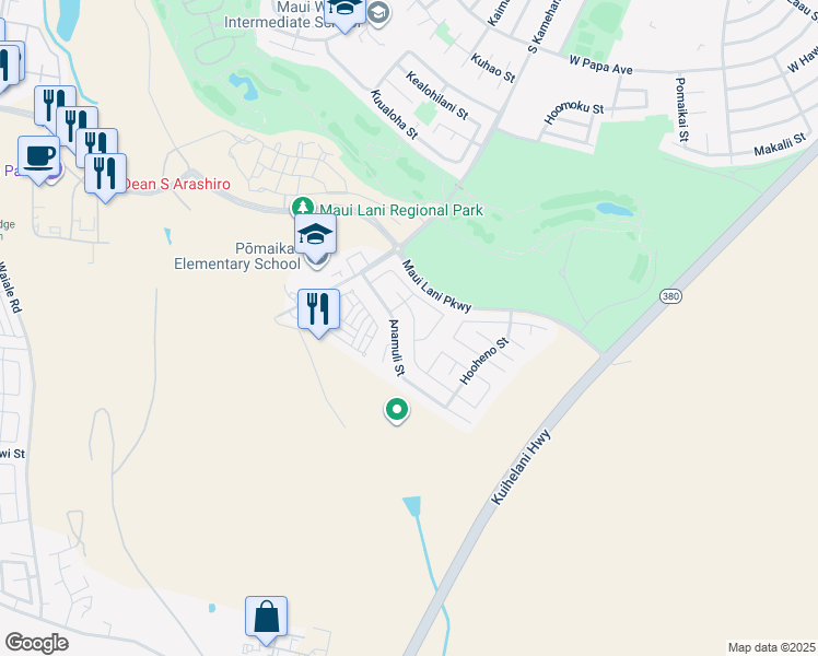 map of restaurants, bars, coffee shops, grocery stores, and more near 237 Molehulehu Street in Kahului