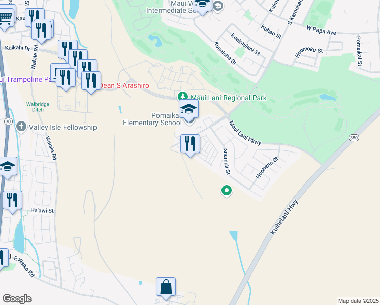 map of restaurants, bars, coffee shops, grocery stores, and more near 151 Meheu Circle in Kahului