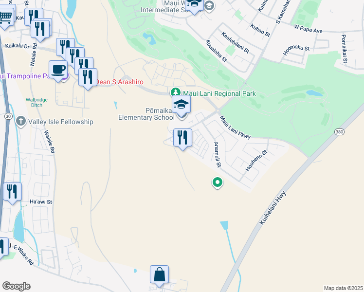map of restaurants, bars, coffee shops, grocery stores, and more near 151 Meheu Circle in Kahului