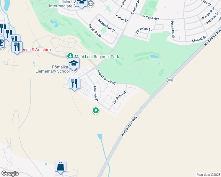 map of restaurants, bars, coffee shops, grocery stores, and more near 72 Papahi Loop in Kahului