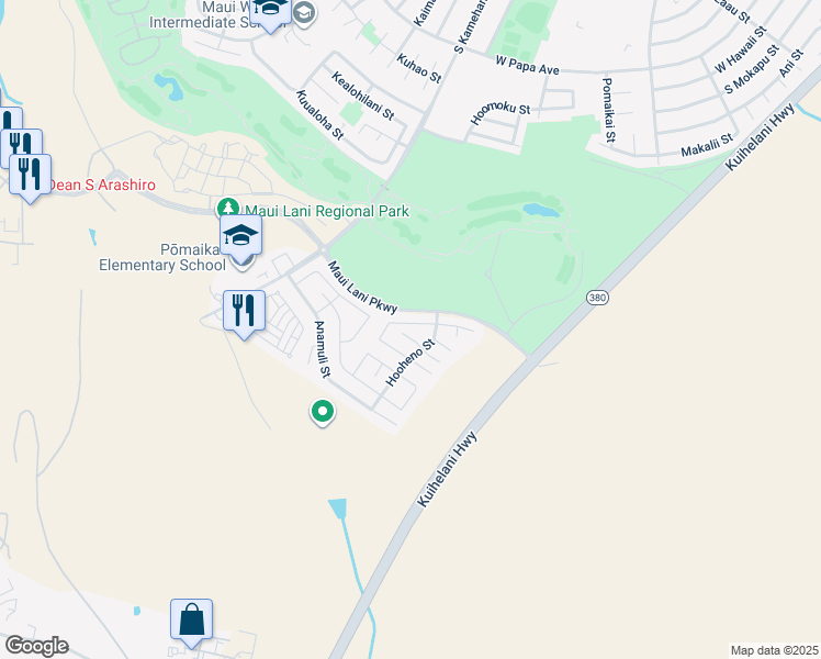 map of restaurants, bars, coffee shops, grocery stores, and more near 31 Papahi Loop in Kahului