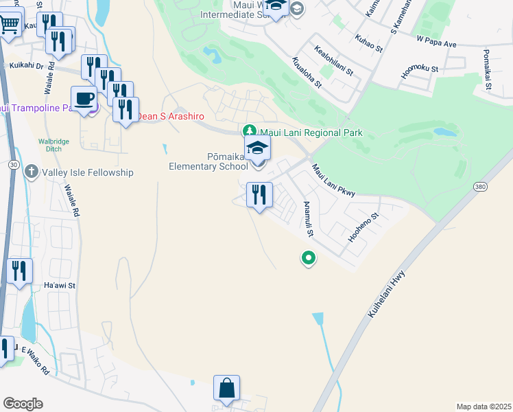map of restaurants, bars, coffee shops, grocery stores, and more near 153 Meheu Circle in Kahului