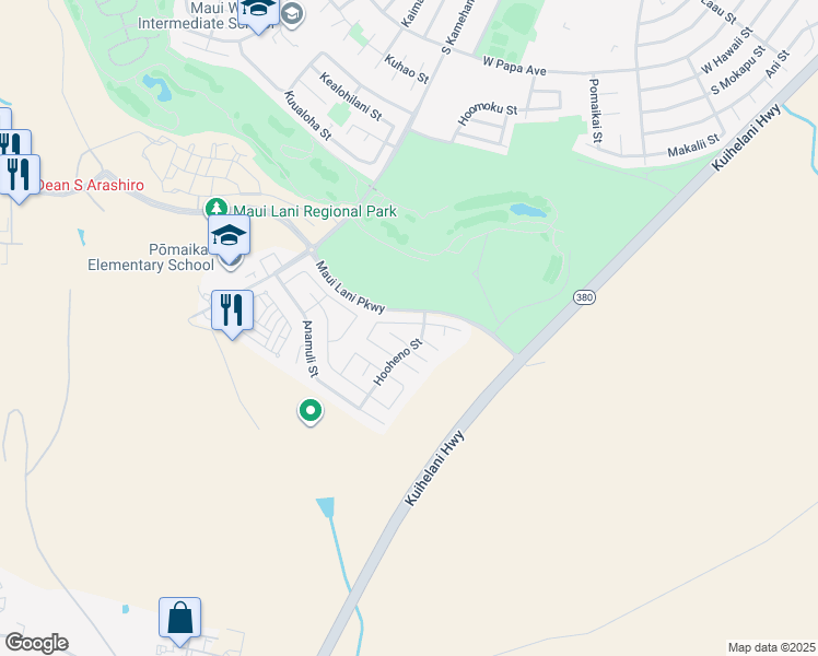 map of restaurants, bars, coffee shops, grocery stores, and more near 15 Papahi Loop in Kahului