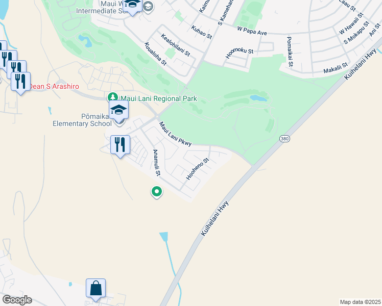 map of restaurants, bars, coffee shops, grocery stores, and more near 47 Papahi Loop in Kahului