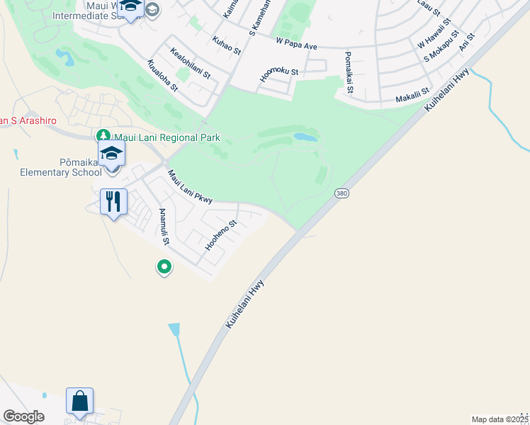 map of restaurants, bars, coffee shops, grocery stores, and more near 29 Ho'owehi Place in Kahului